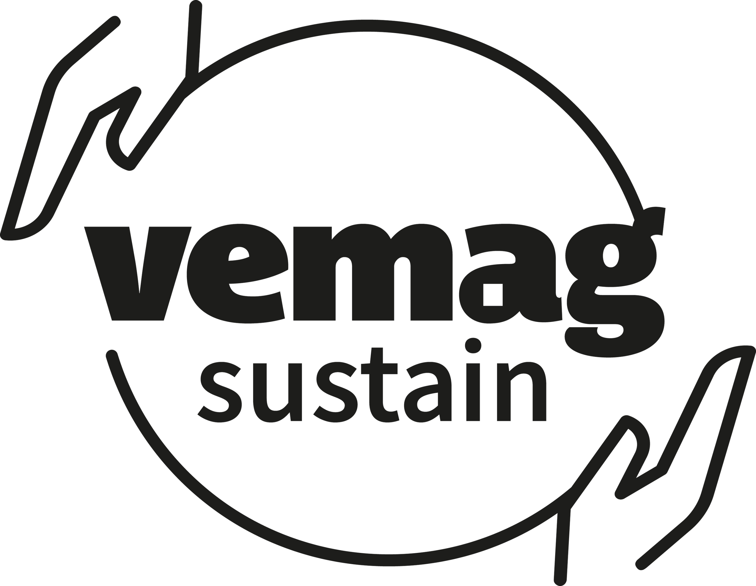 Logo Vemag susatain. Zwei Hände umarmen die Erde