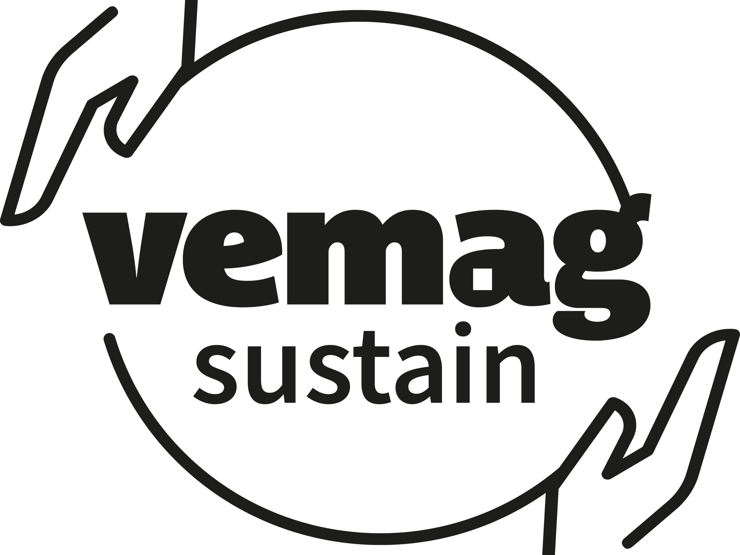 Logo Vemag susatain. Zwei Hände umarmen die Erde